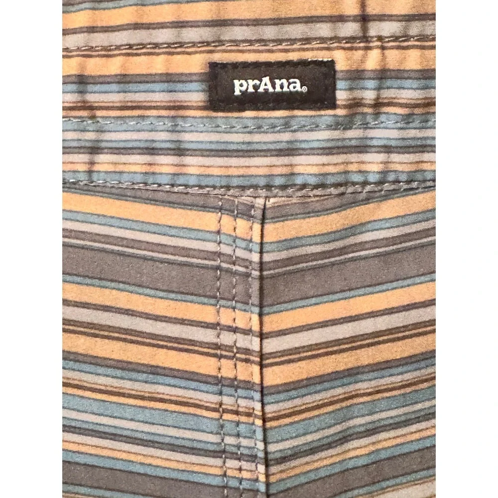 prAna Mens Striped Board Shorts Blue‎ Tan Grey Swim Trunks Size 36